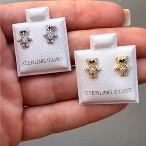 Teddy bear cubic zirconia stone stud earrings